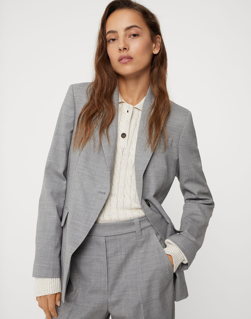 Comfort virgin wool fresco blazer with monili 4