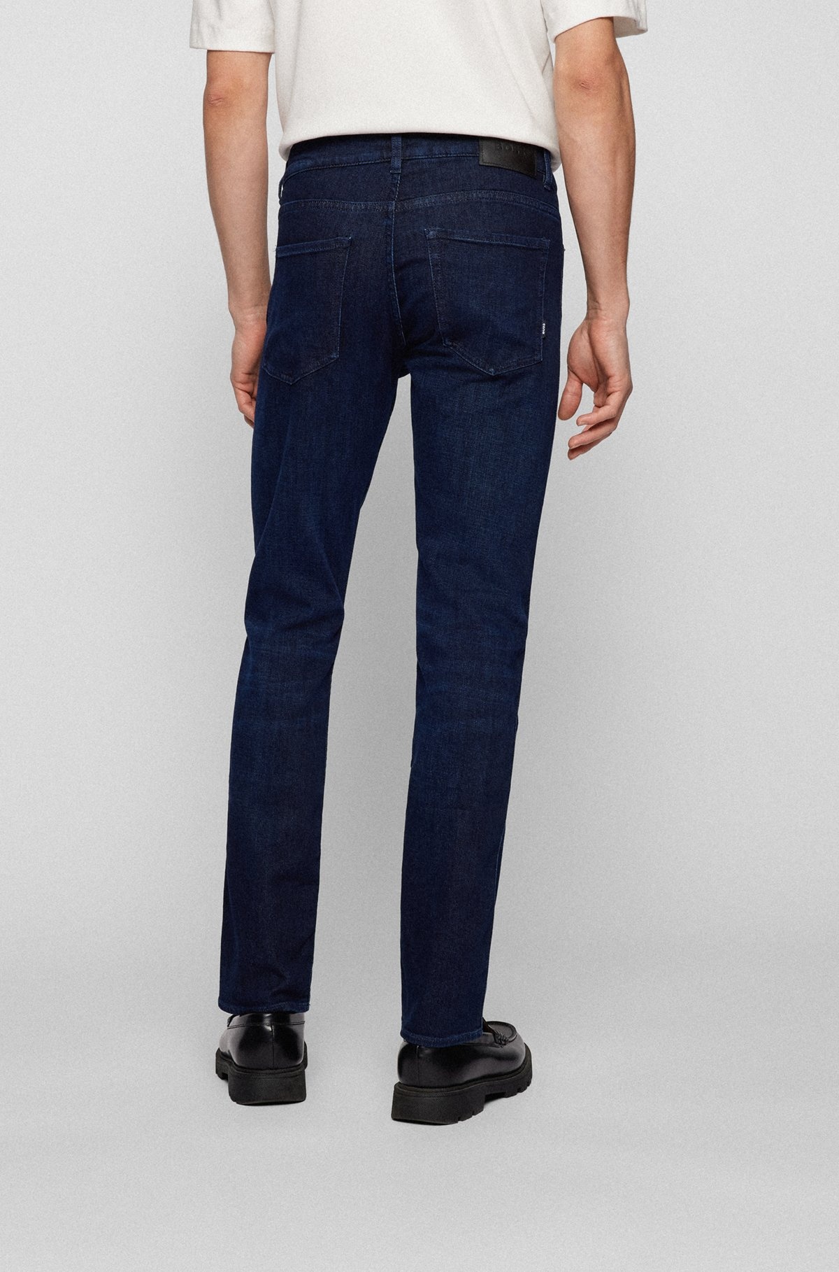 SLIM-FIT JEANS IN DARK-BLUE ITALIAN SUPER-SOFT DENIM - 4