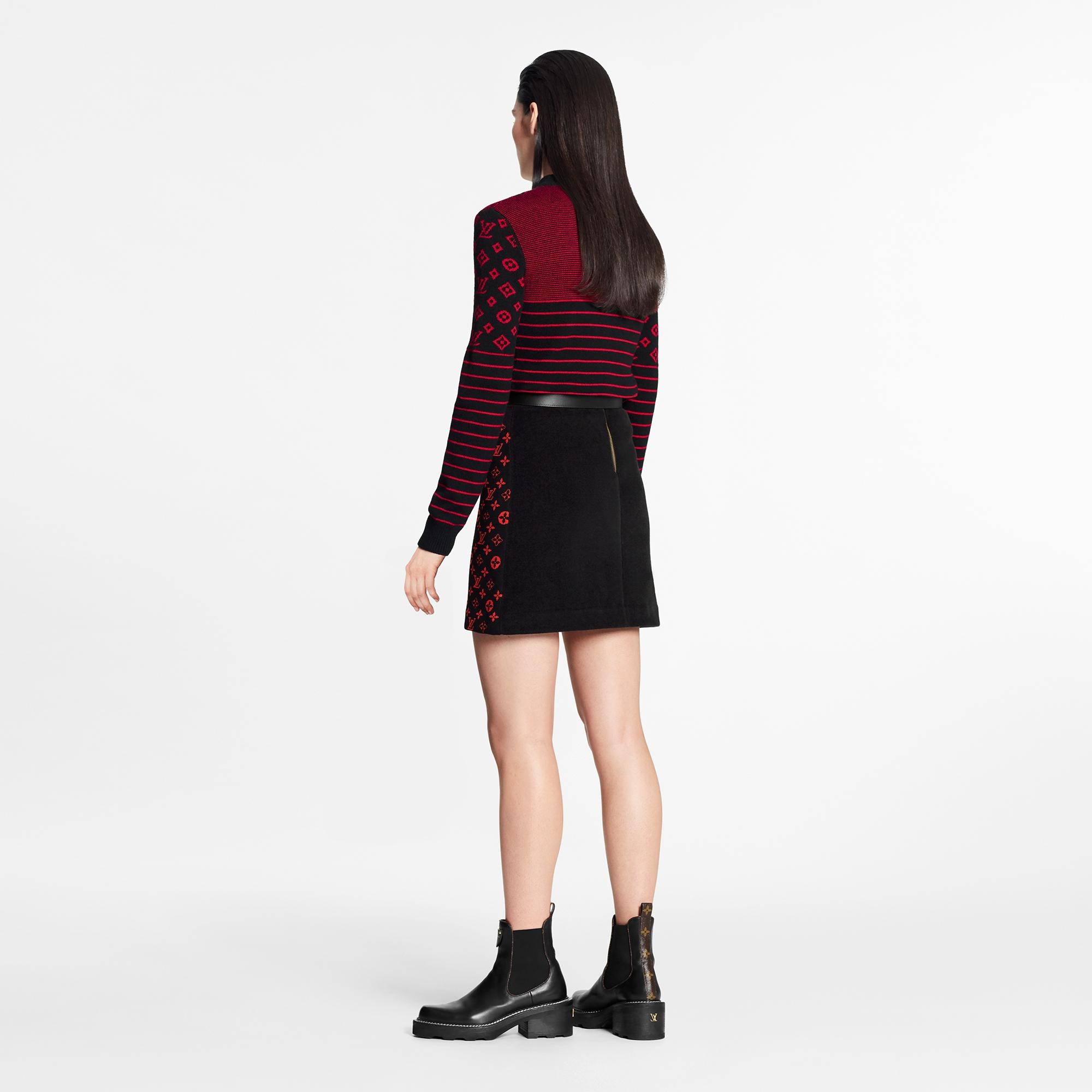 Monogram Wool-Knit A-Line Mini Skirt - 4