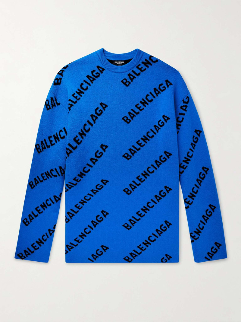 Oversized Logo-Jacquard Wool-Blend Sweater - 1