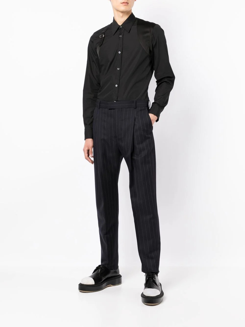 pinstripe pleat-detail tailored trousers - 2