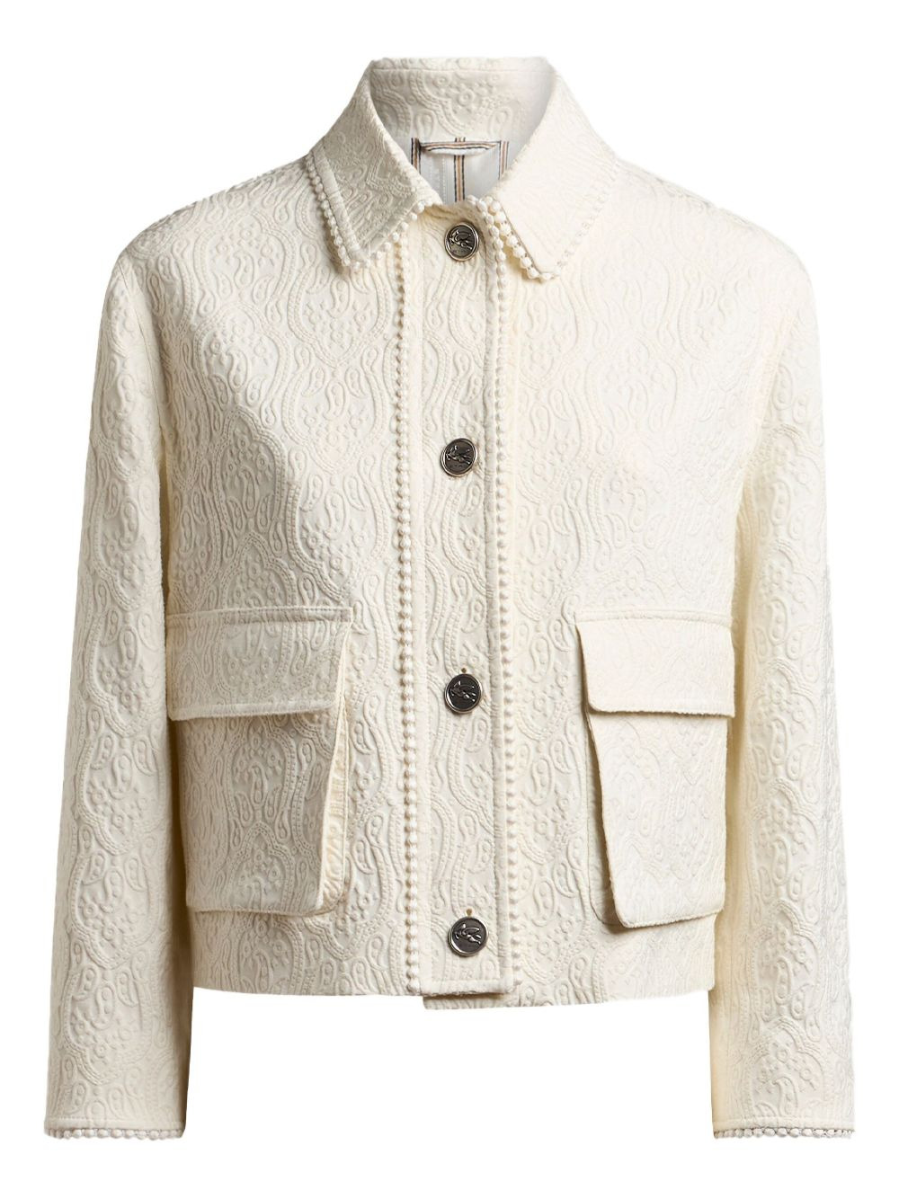 brocade trim-detail cropped jacket - 1