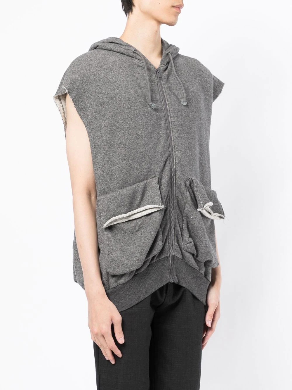 cargo-pocket sleeveless hooded jacket - 3