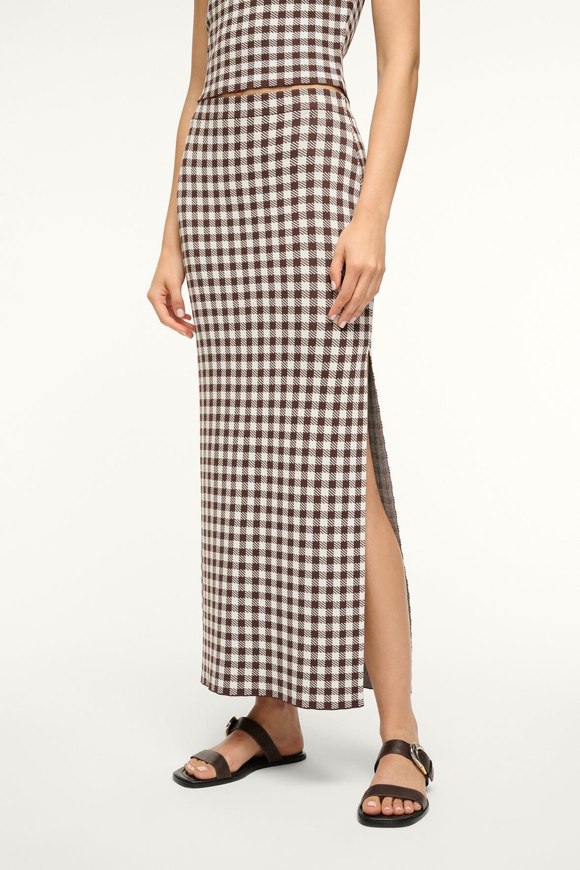 STAUD KARINA SKIRT DARK CHOCOLATE GINGHAM - 3