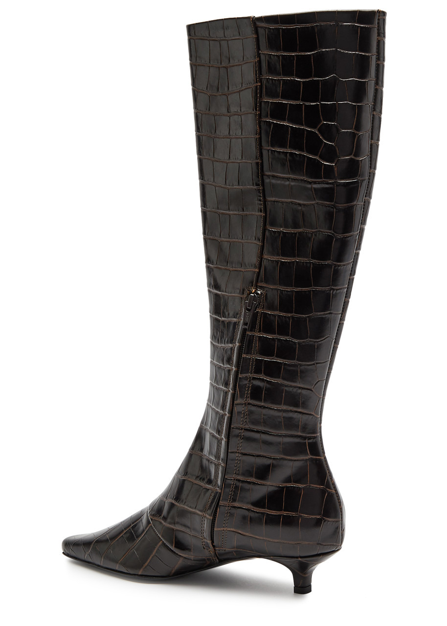 40 crocodile-effect leather knee-high boots - 2