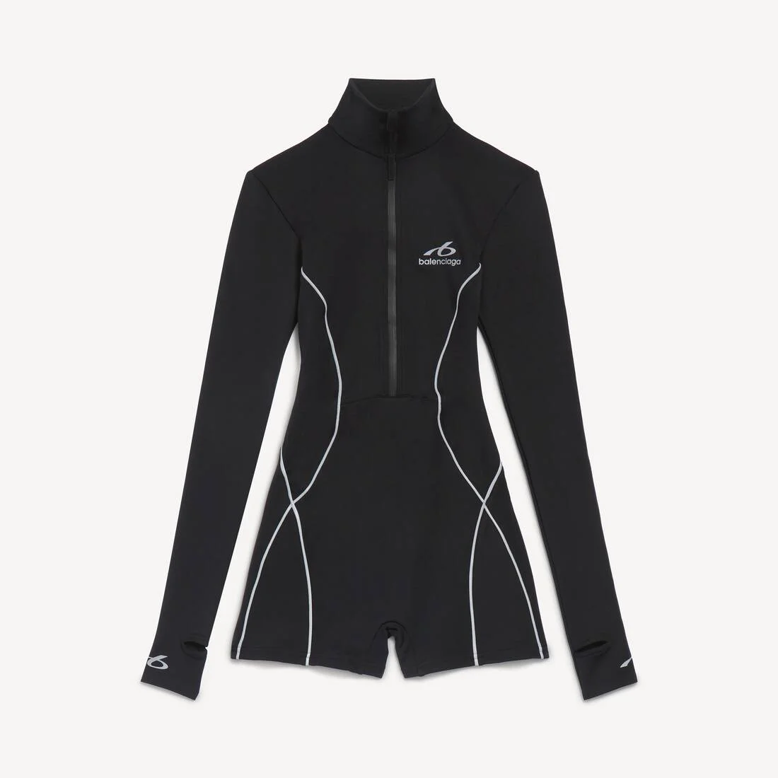 Women's Techwear Short Long Sleeve Bodysuit in Black - 1
