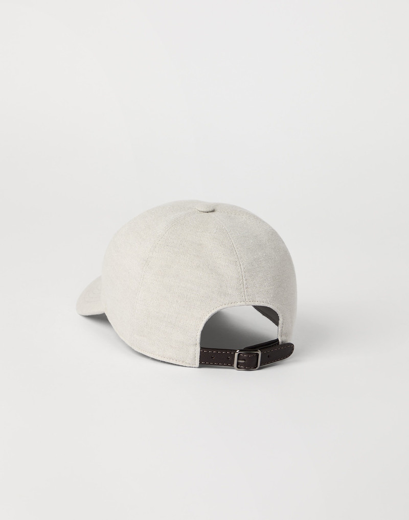 Brunello Cucinelli Linen sparkling canvas baseball hat with embroidered logo outlook
