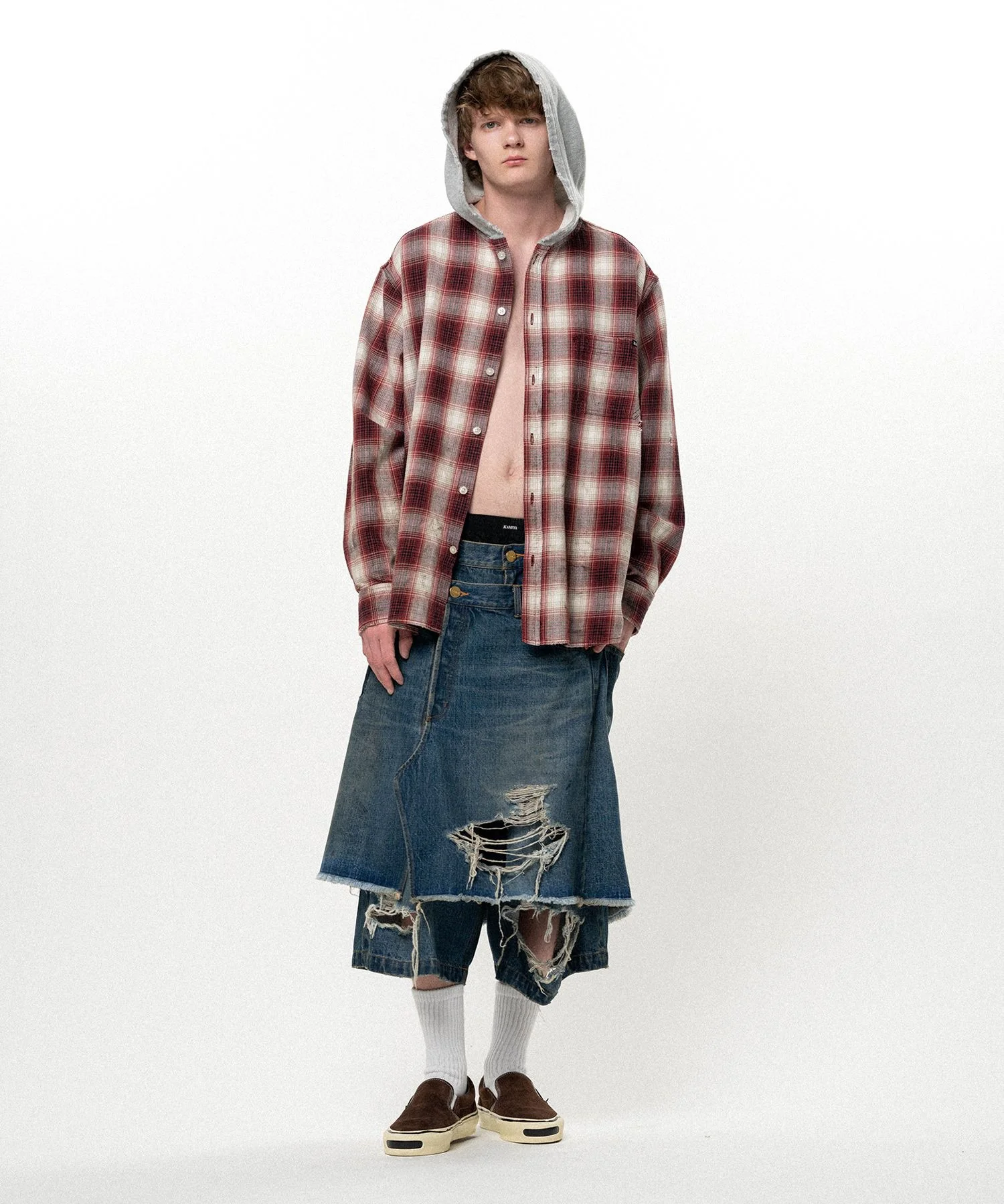 Repaired Layered Denim Shorts - 1