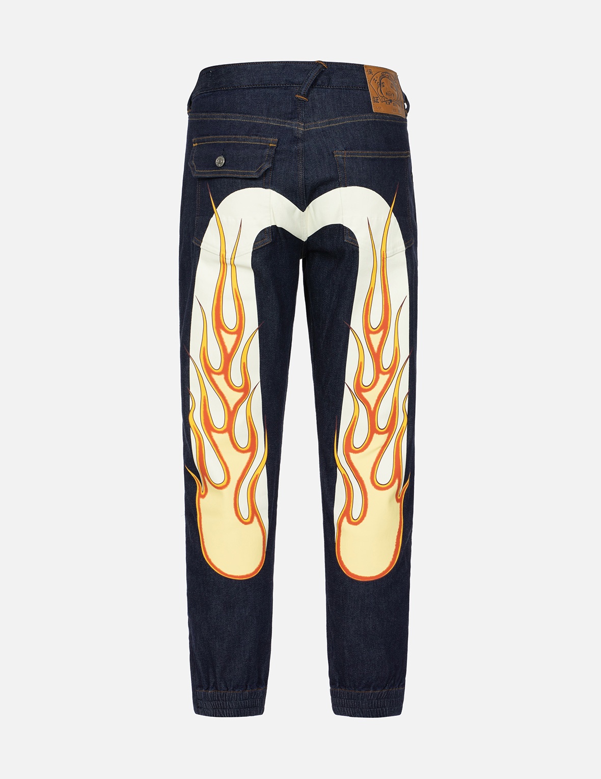 FLAME DAICOCK PRINT SIDE ZIPPED DENIM JOGGER PANTS - 1