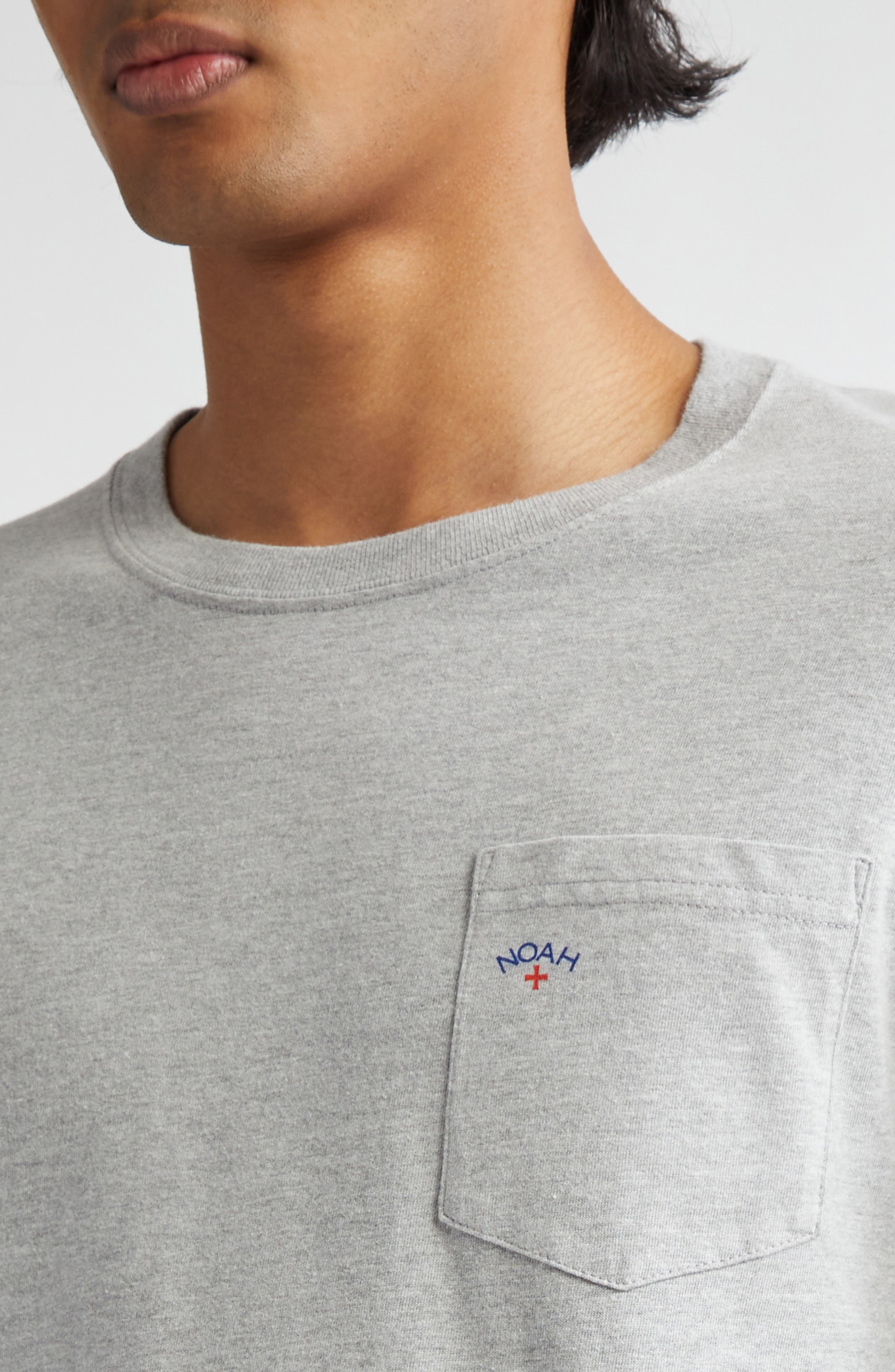 Noah Core Logo Cotton Pocket T-Shirt in Heather Grey at Nordstrom - 4
