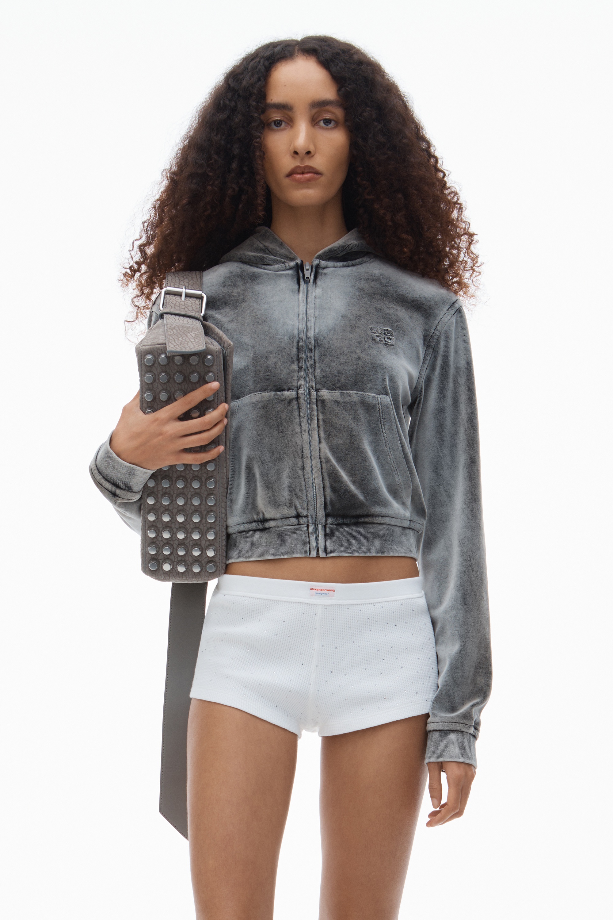 Shrunken Zip-Up Hoodie in Crushed Velour - 2