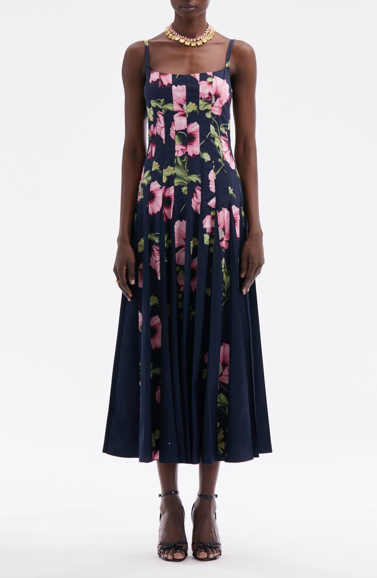 Oscar de la Renta Oscar de la Renta Paneled Poppy Print Midi Dress