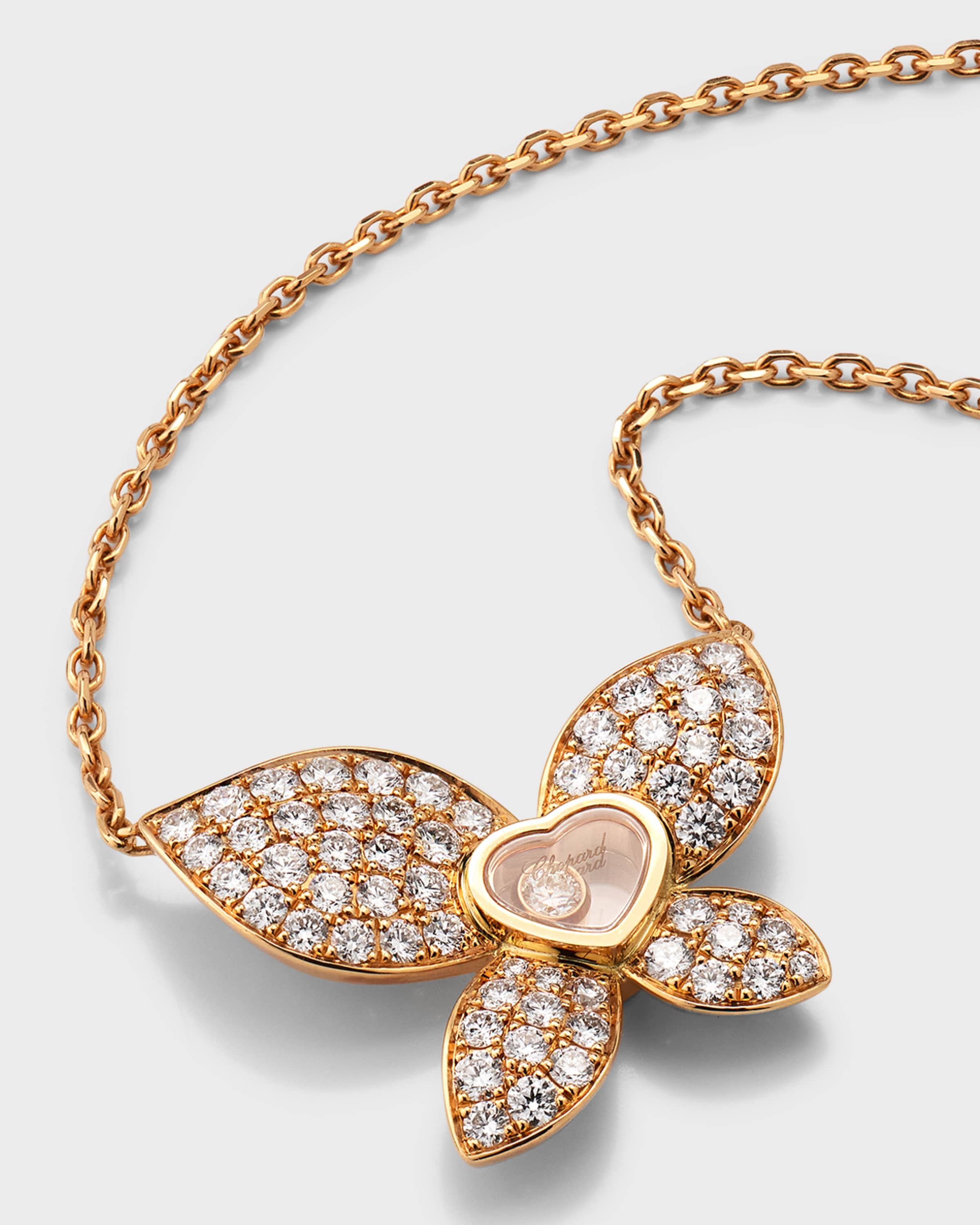 Happy Butterfly 18K Rose Gold Diamond Pendant Necklace - 4