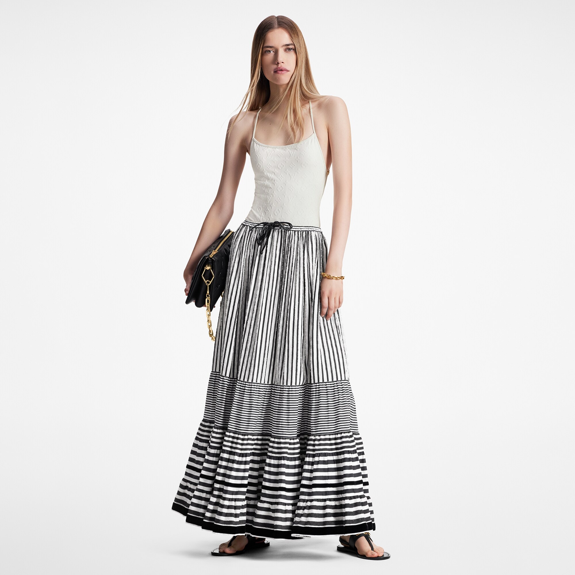 Mixed Stripes Tiered Midi Skirt - 2