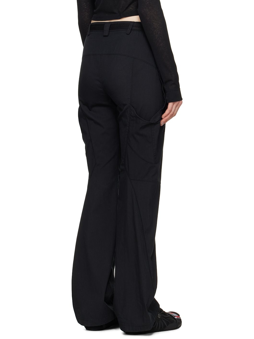 Black Low-Rise Belted Trousers - 3