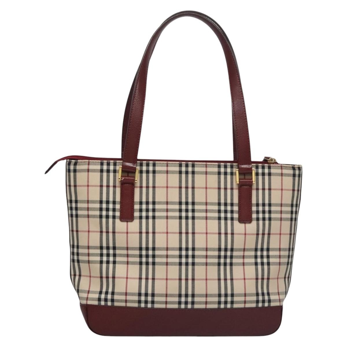 Burberry Nova Check Tote Bag Canvas Leather Beige Red Gold - 2