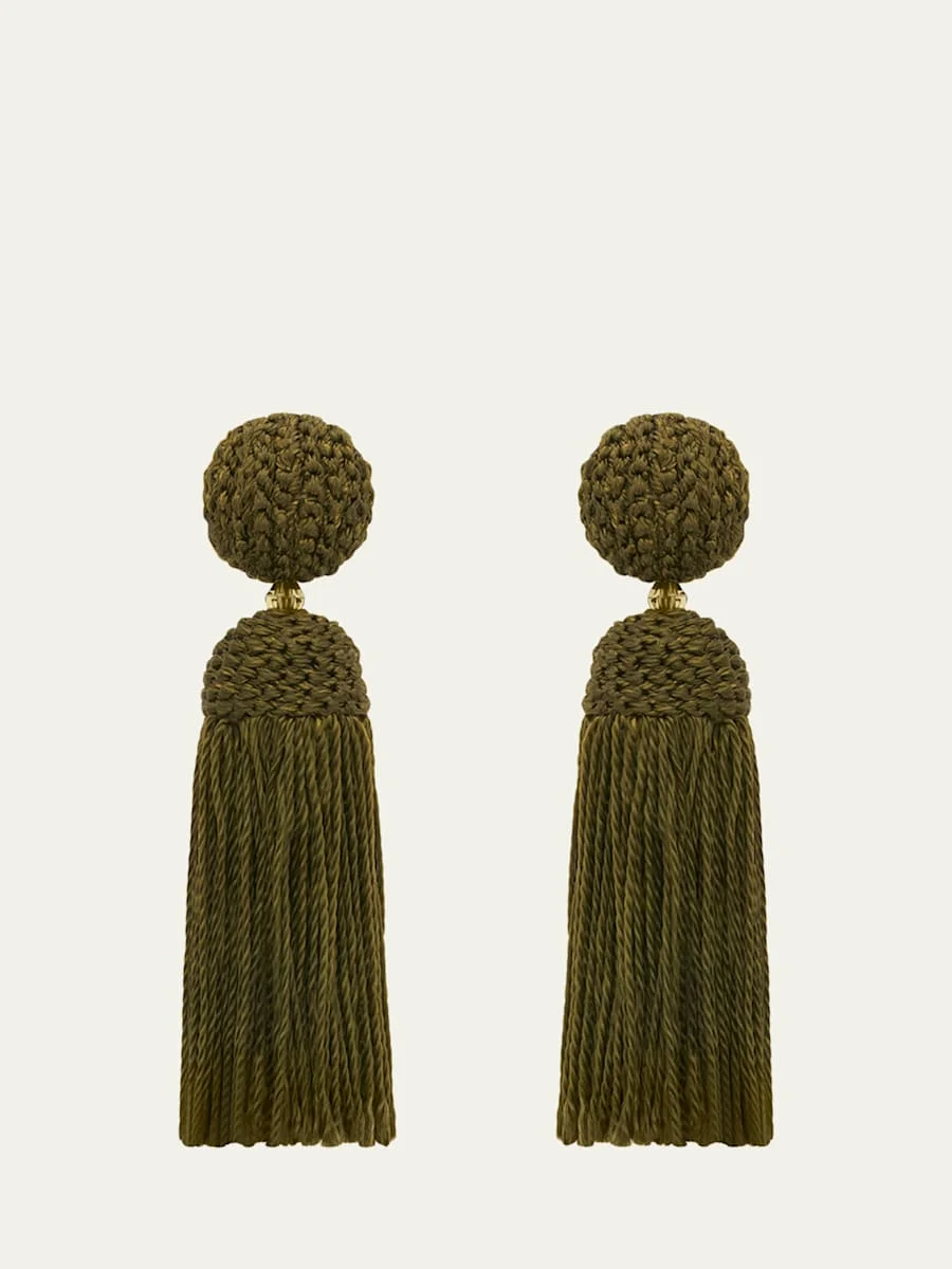Short Silk Rope Tassel Clip-On Earrings - 1