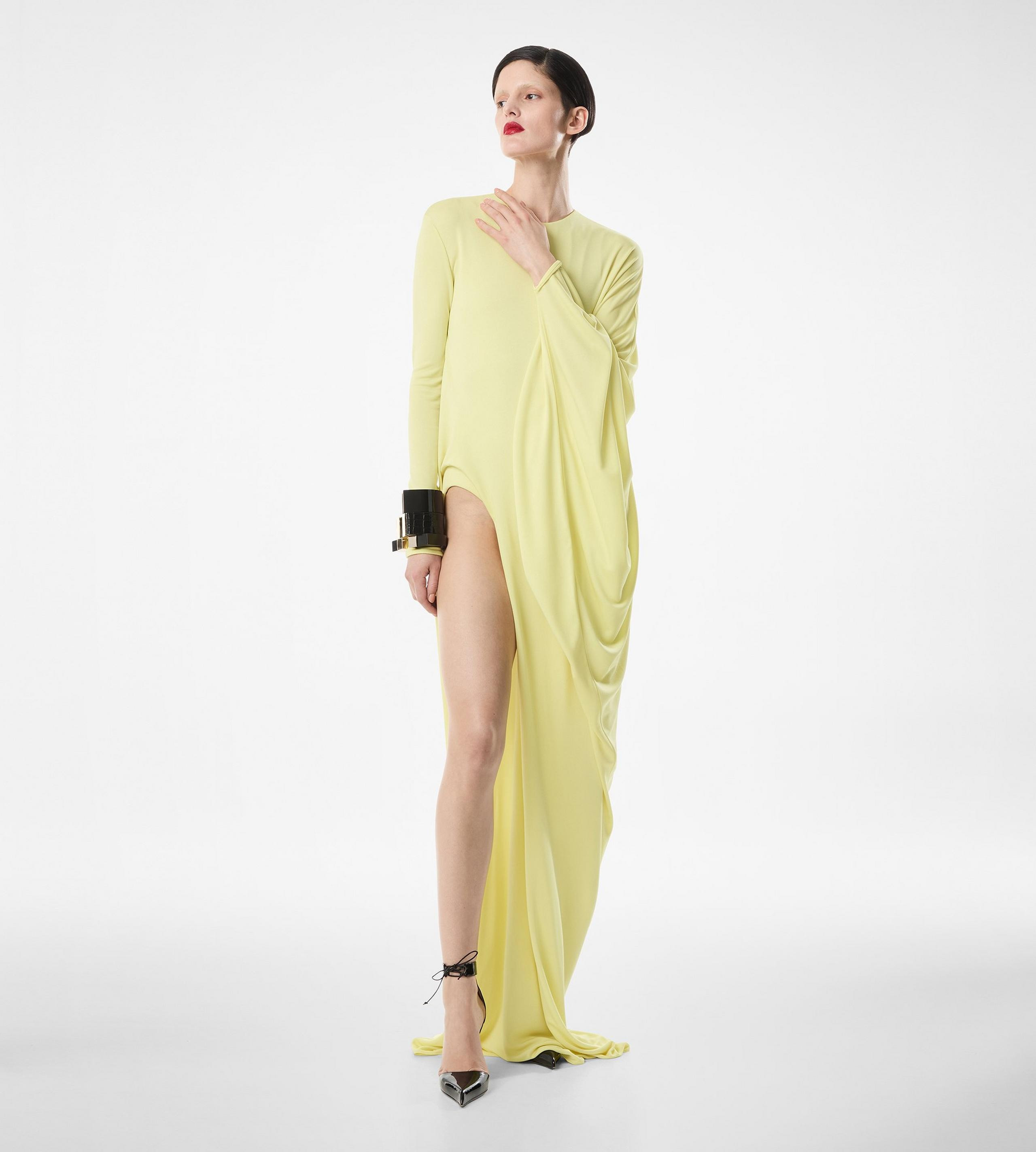 CREPE JERSEY LONG SLEEVE EVENING DRESS - 3