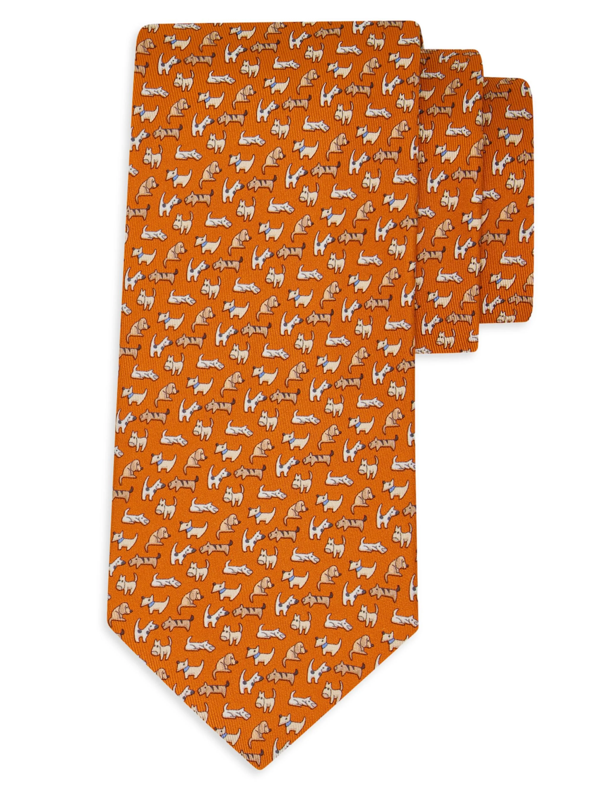 Men's Dogs Print Silk Tie - Arancio - 1