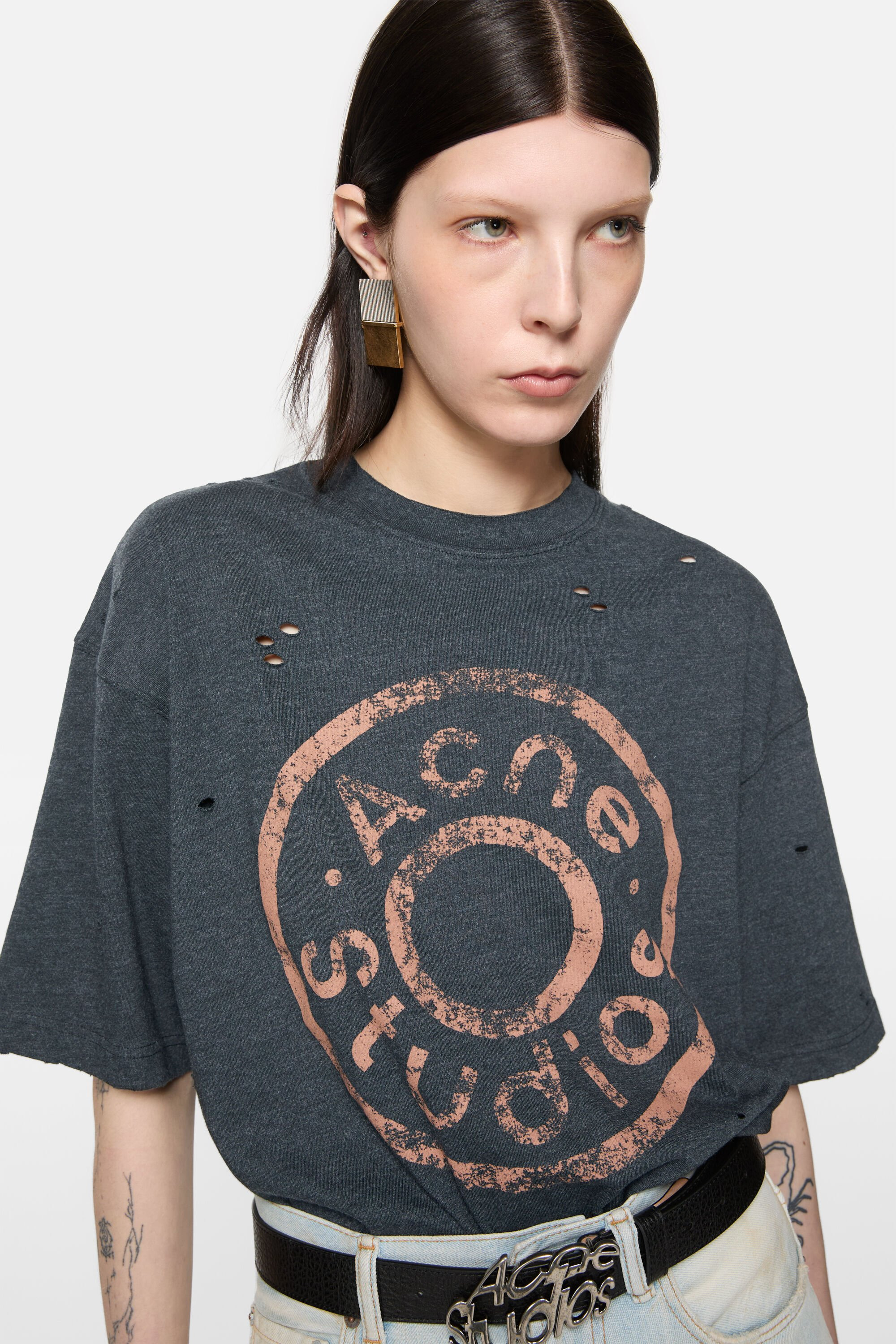 Logo t-shirt - Relaxed fit - Black melange - 4