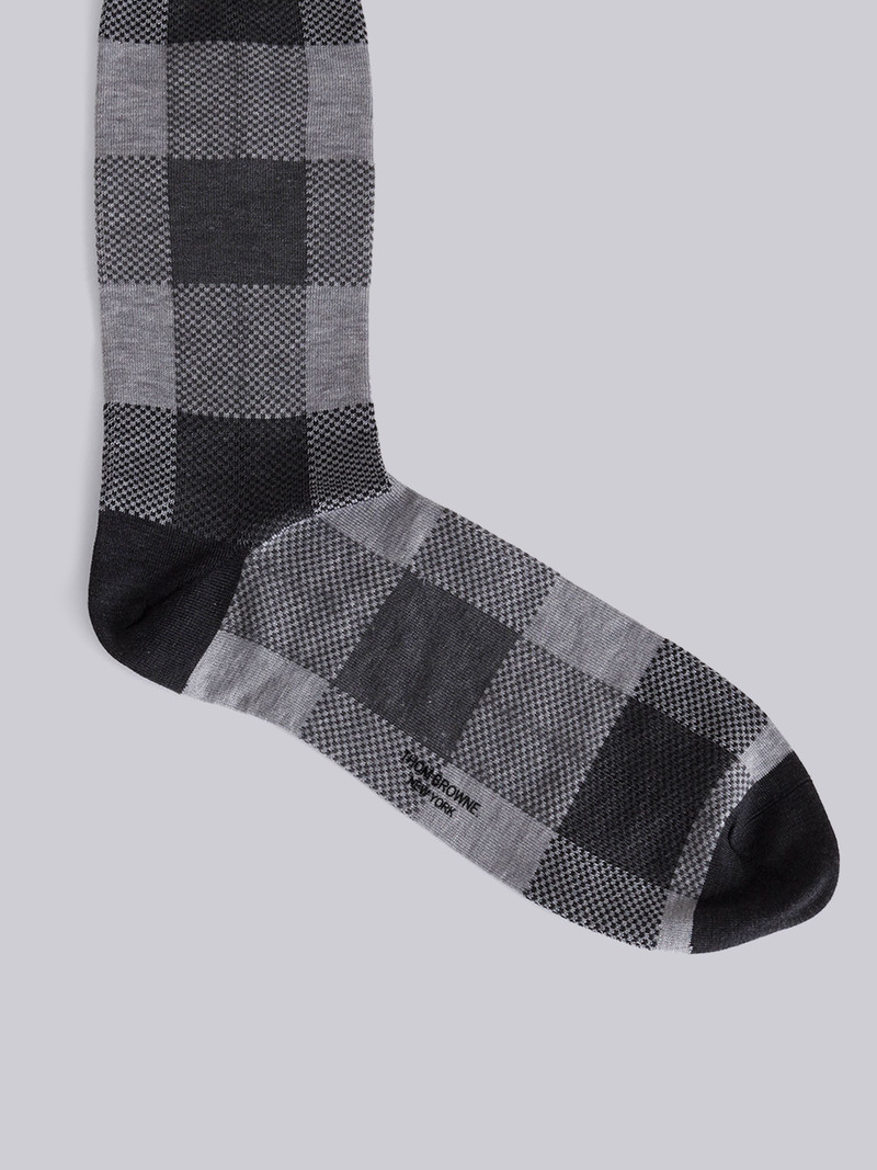 Thom Browne Medium Grey Cotton Buffalo Check Mid-calf 4-Bar Socks outlook