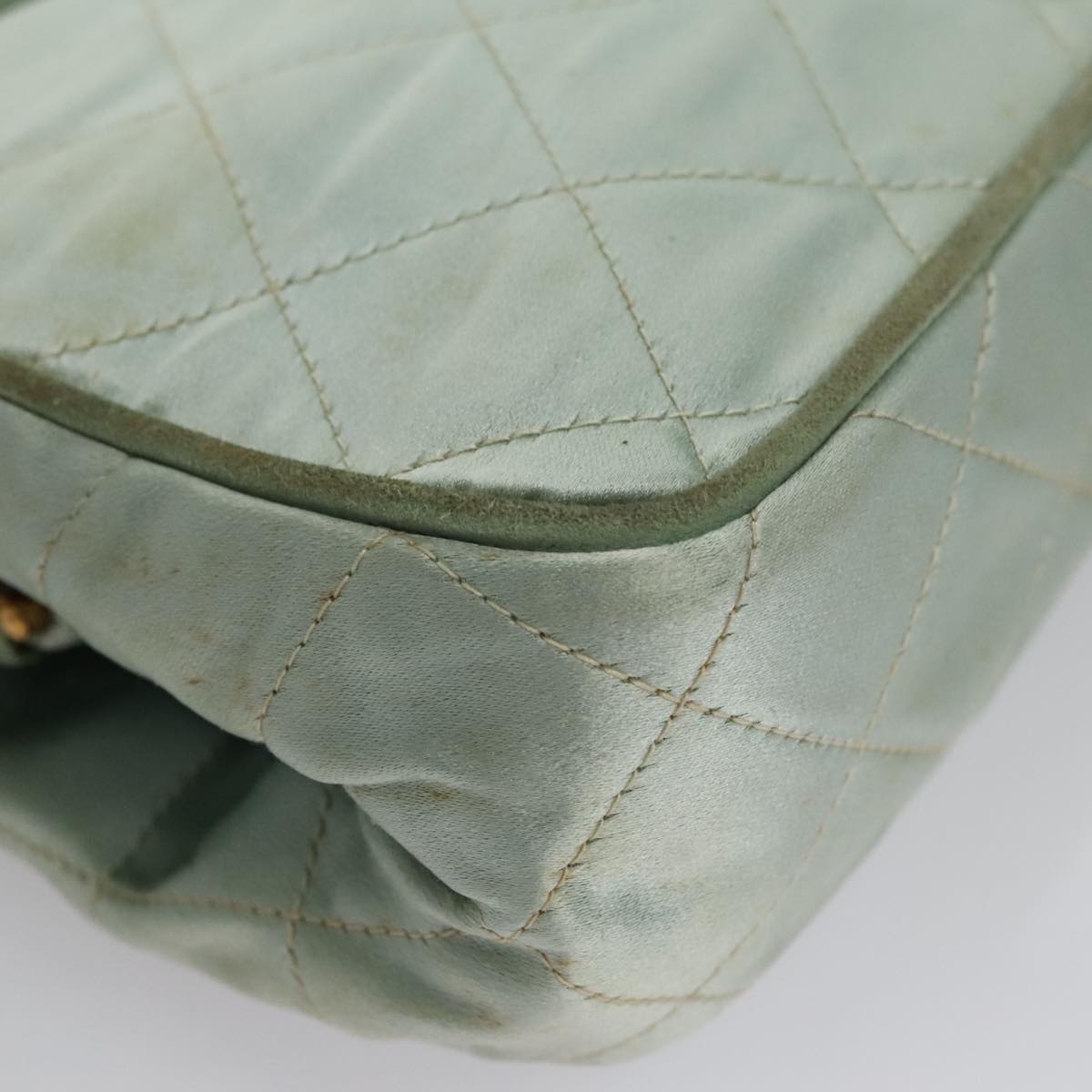 CHANEL Matelasse Hand Bag Satin Green CC - 14