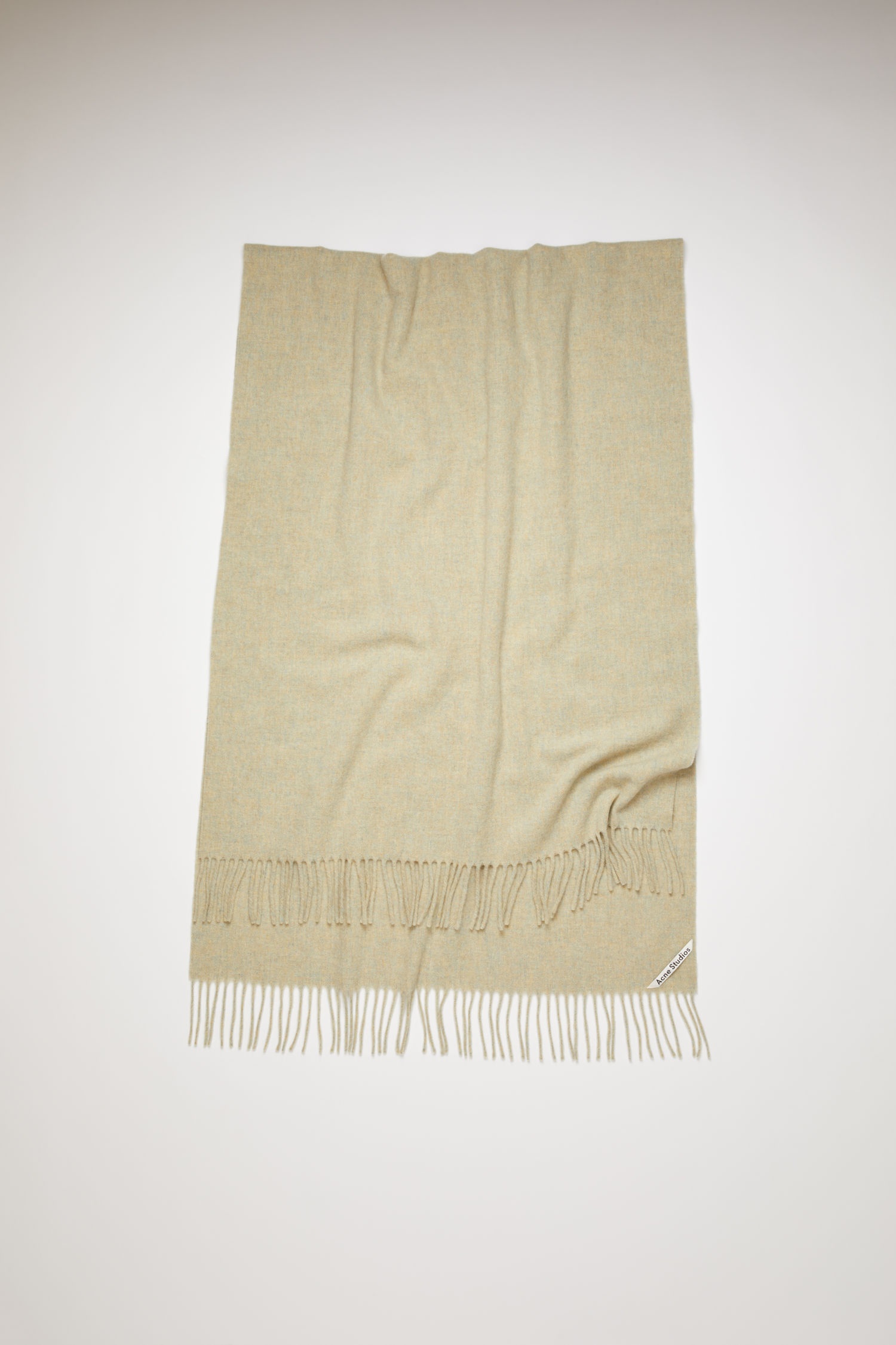 Oversized fringed wool scarf - Wheat beige melange - 1