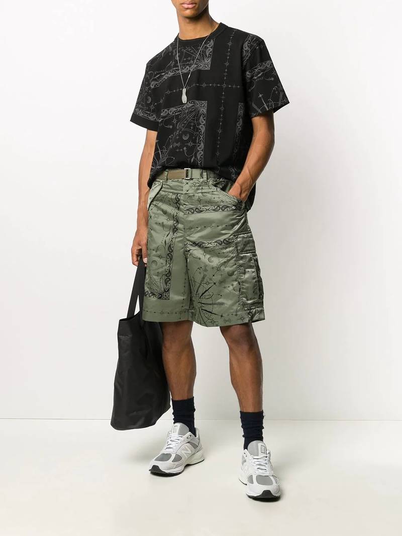 sacai cosmic print cargo shorts outlook
