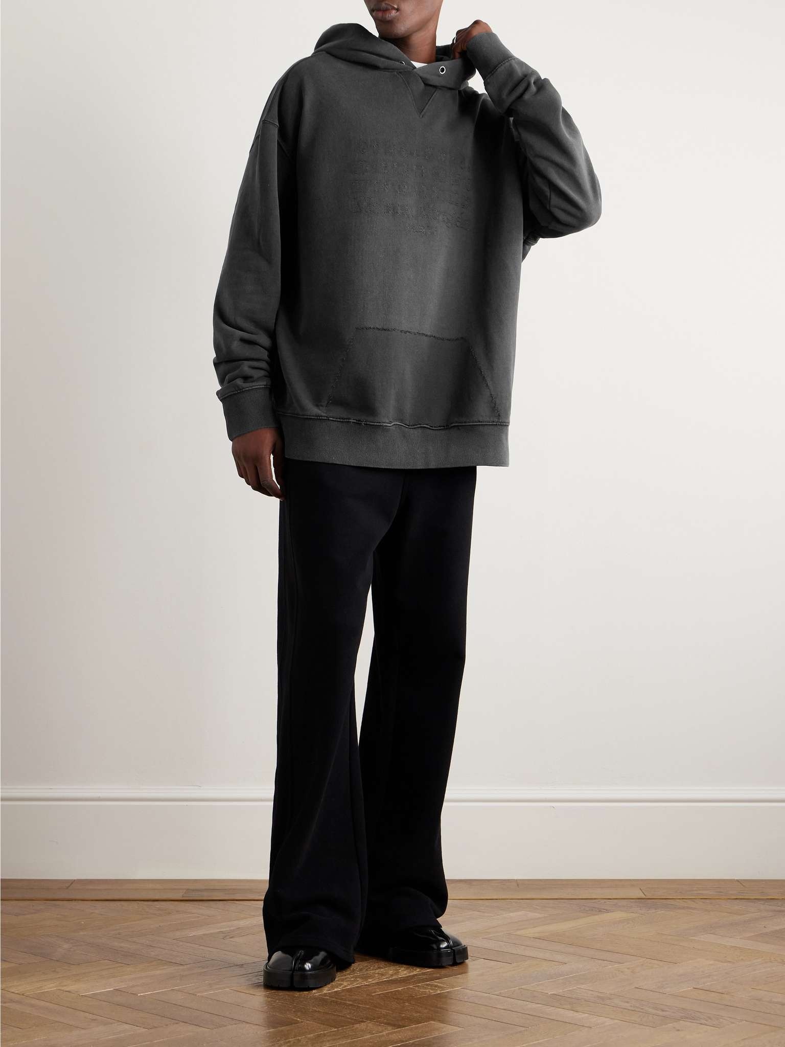 【MAISON MARGIELA】Oversized Cotton-Jersey Hoodie Logo faded cotton jersey hoodie in black - Maison Margiela