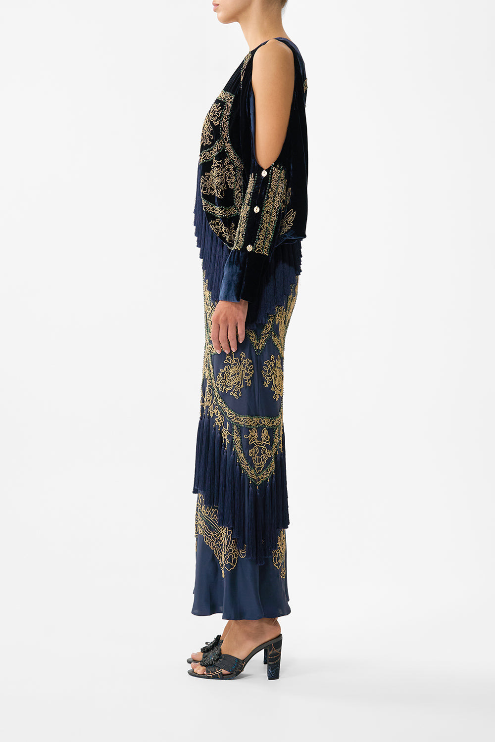 PLUNGE NECK DRAPED SHOULDER DRESS - 4