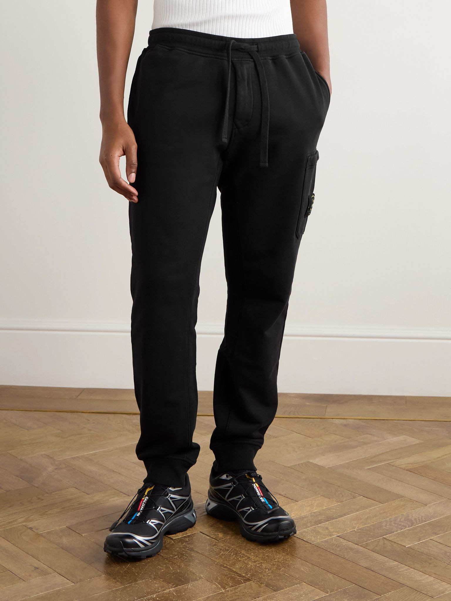 Tapered Logo-Appliquéd Organic Cotton-Jersey Sweatpants Black - 3