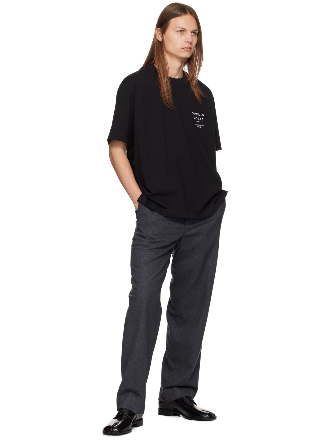 【関税込み】Solid Homme ブラック Commuter Tシャツ SOLID HOMME Black 'Commuter' T-Shirt | REVERSIBLE