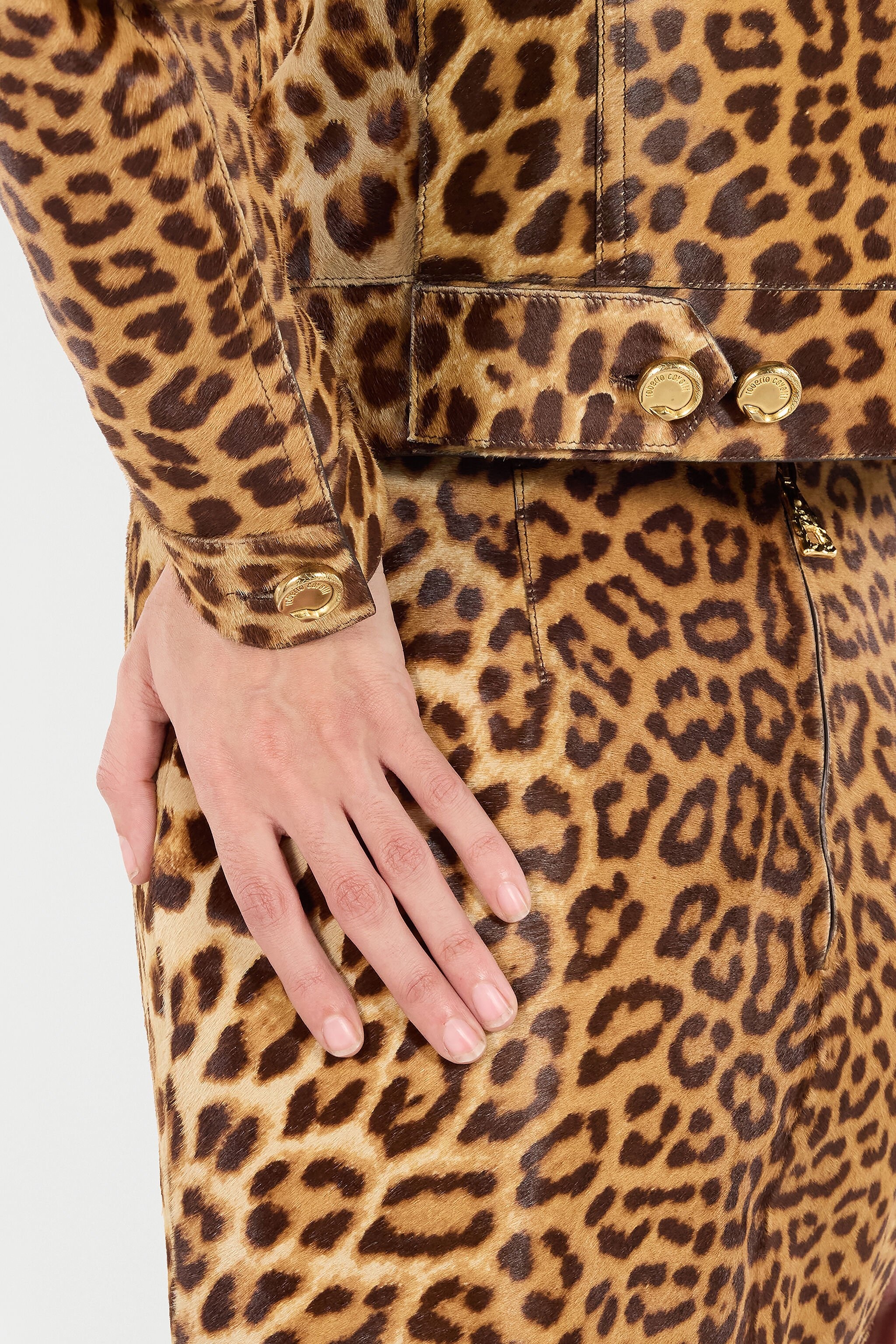 Leather Jacket With Leopard Skin Print - 7