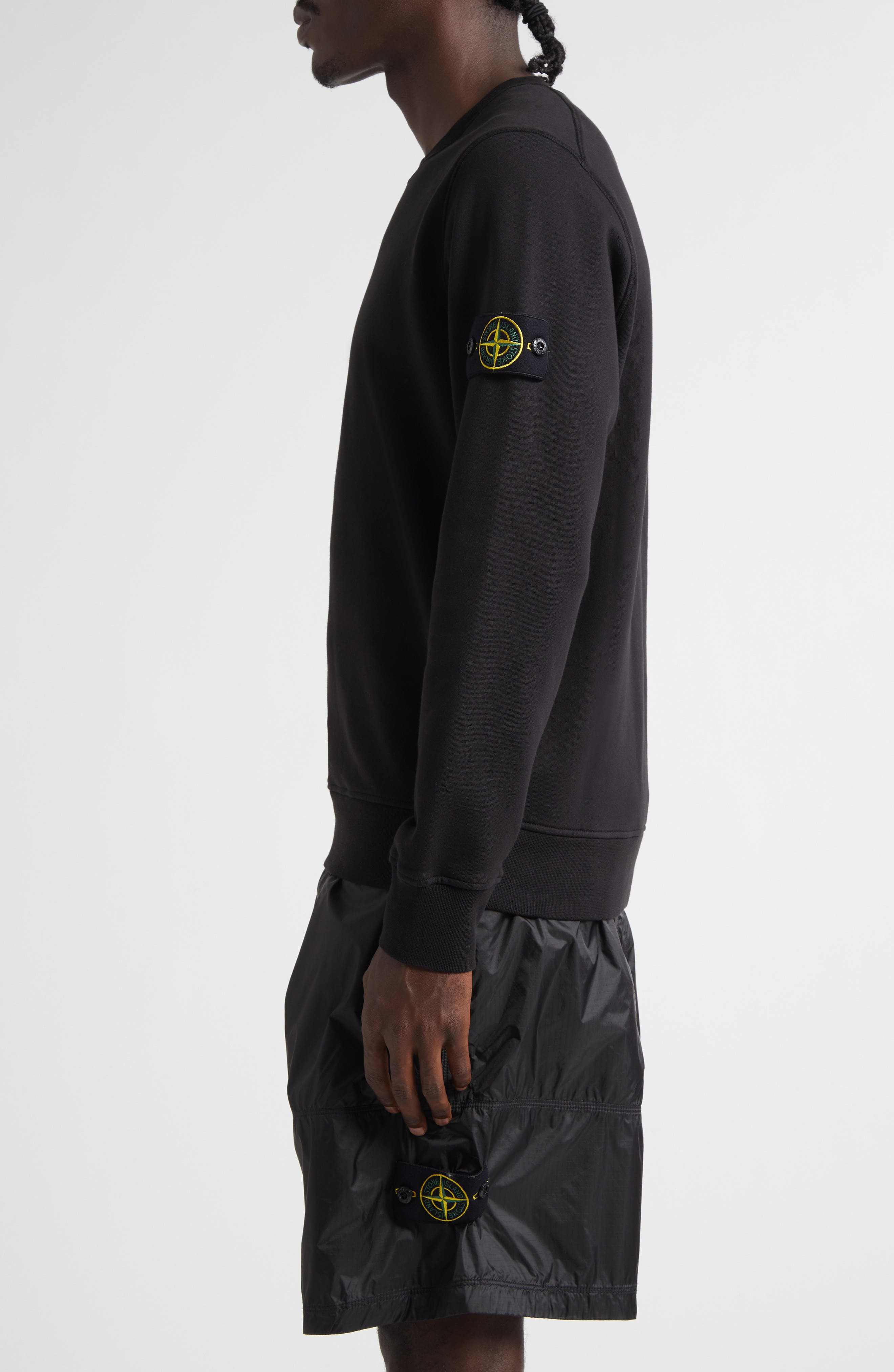 Stone Island Compass Logo Patch Cotton Crewneck Sweatshirt in V0029 Black at Nordstrom - 4