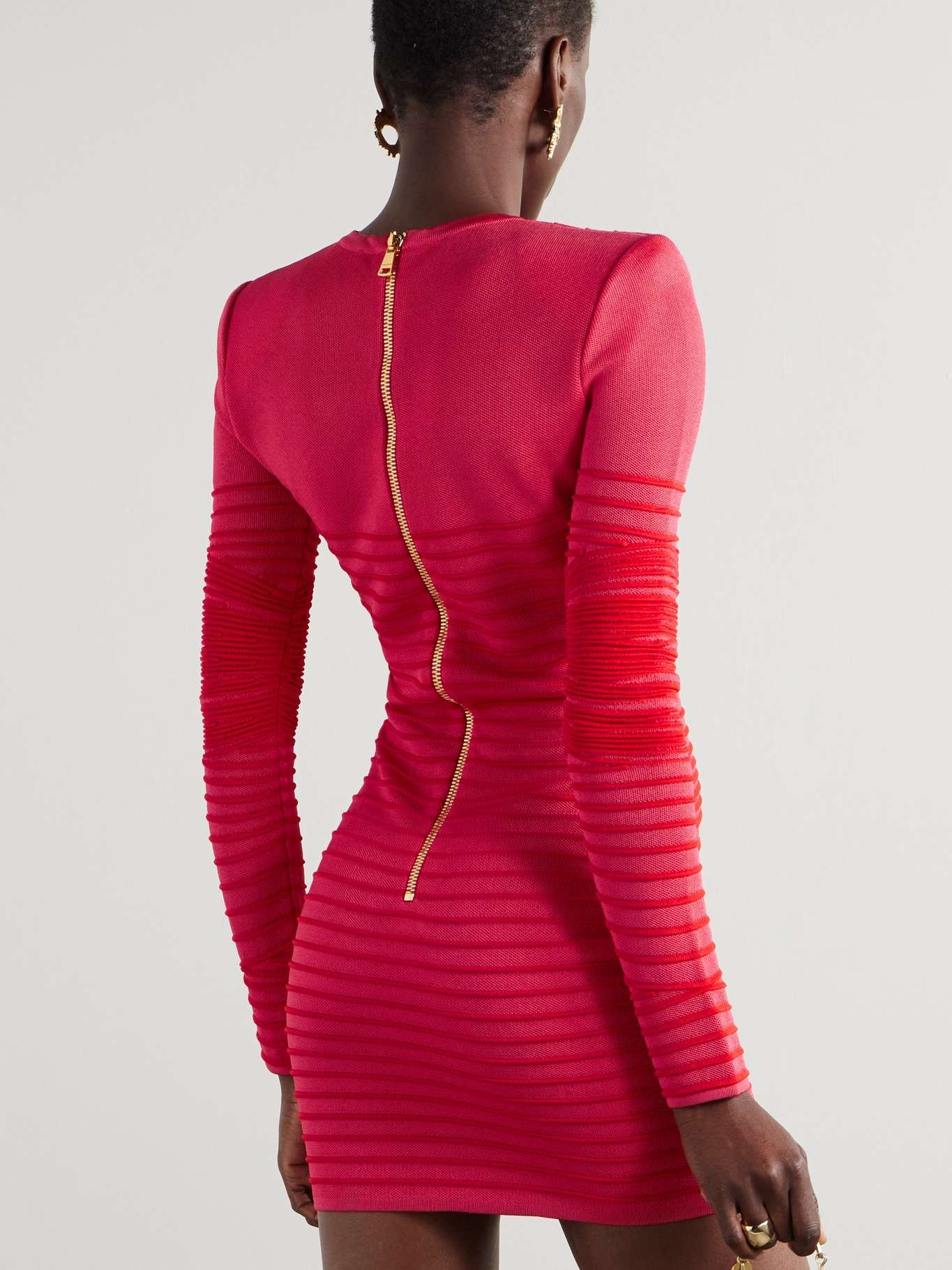 Wrap-effect ribbed-knit mini dress Red - 3