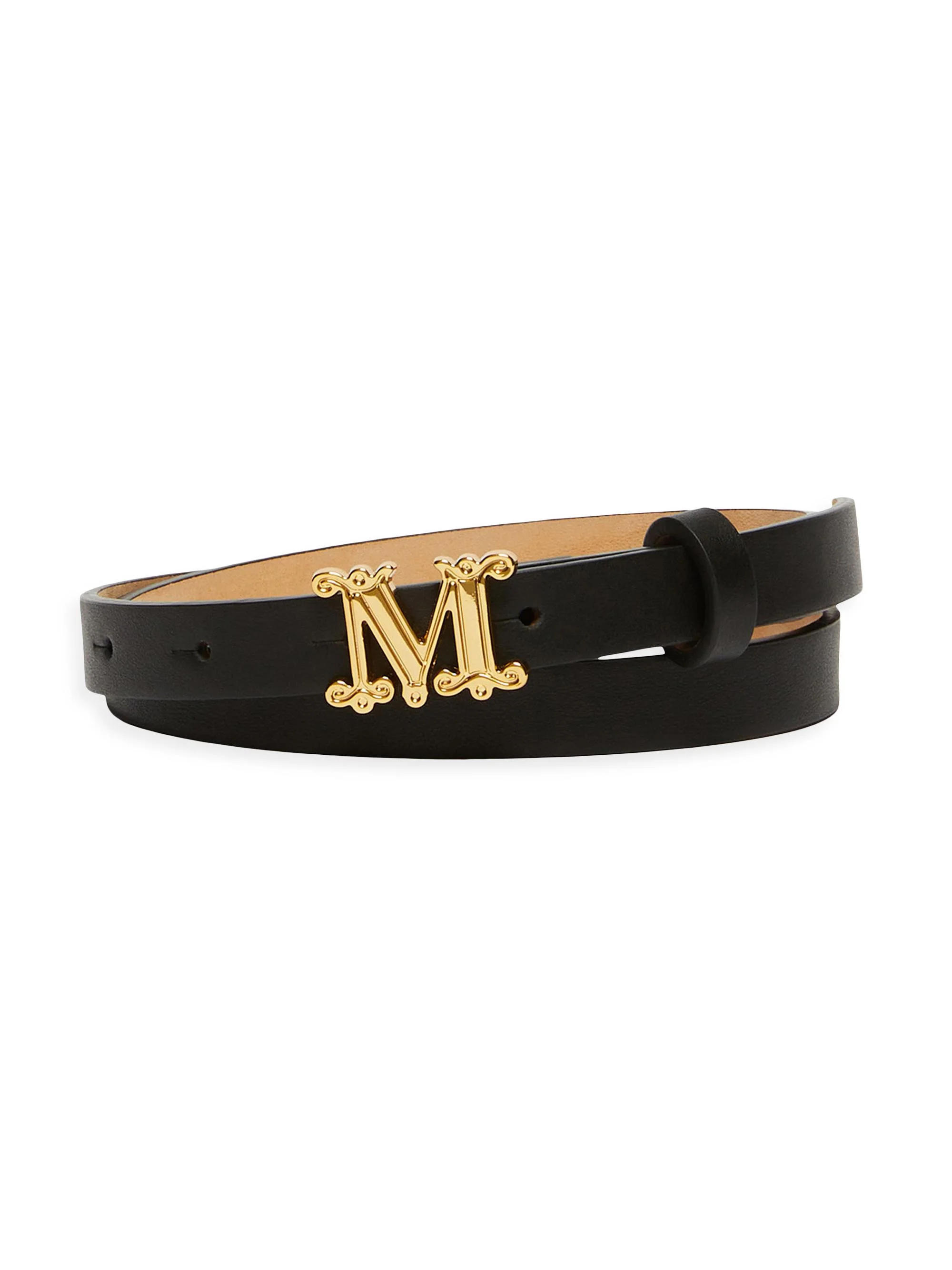 Women's Leather Monogram Belt - Black - 1