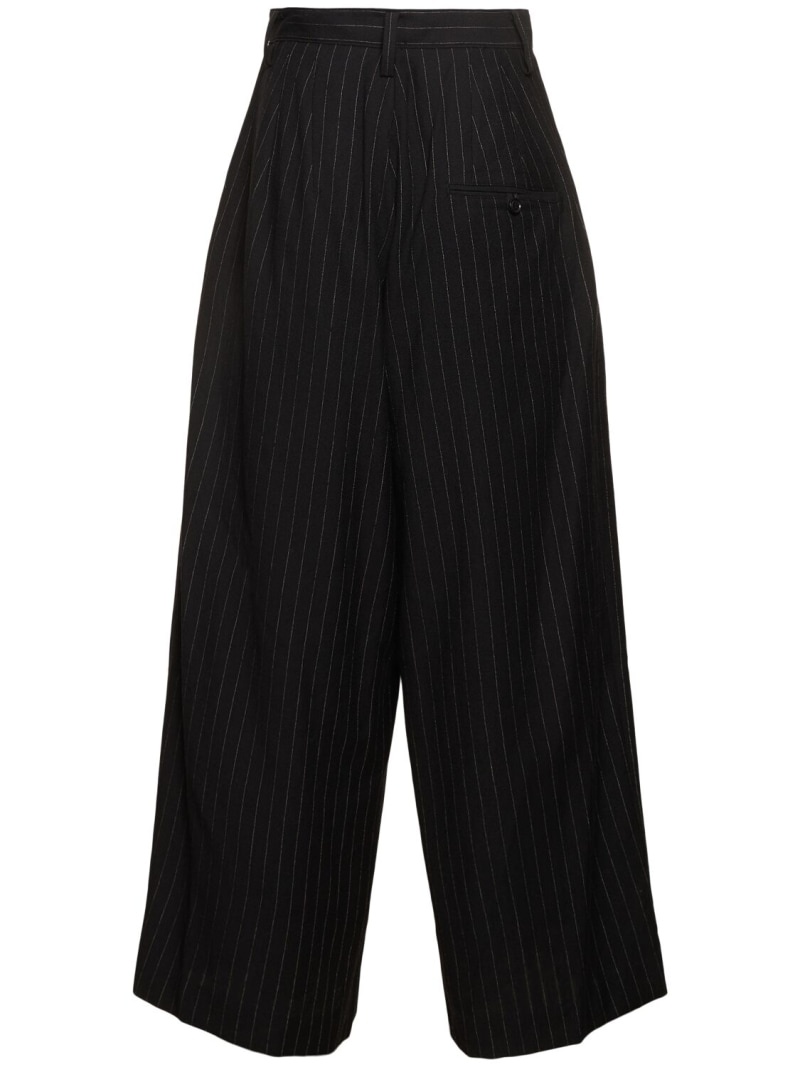 Pinstripe wool blend wide leg pants - 3