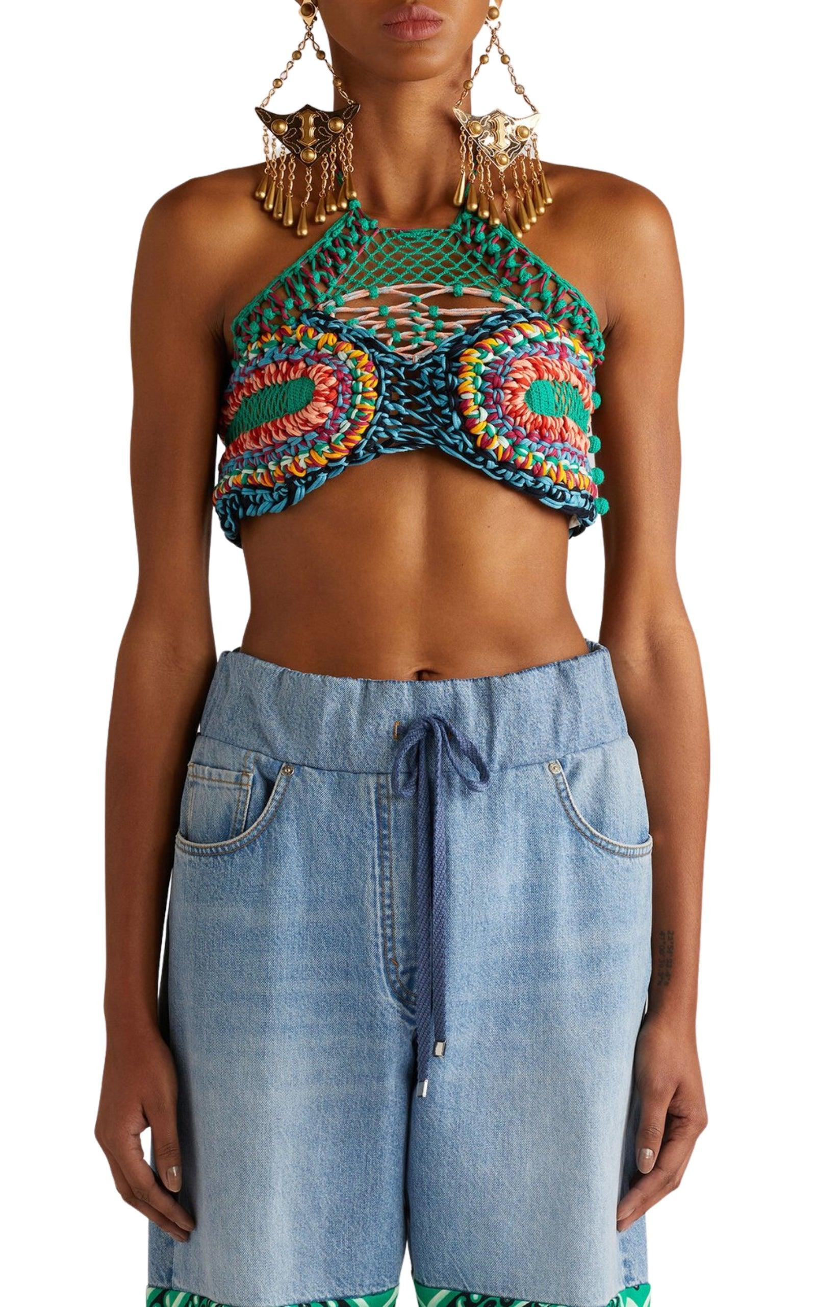 Cropped Crocheted Halterneck Top - 4
