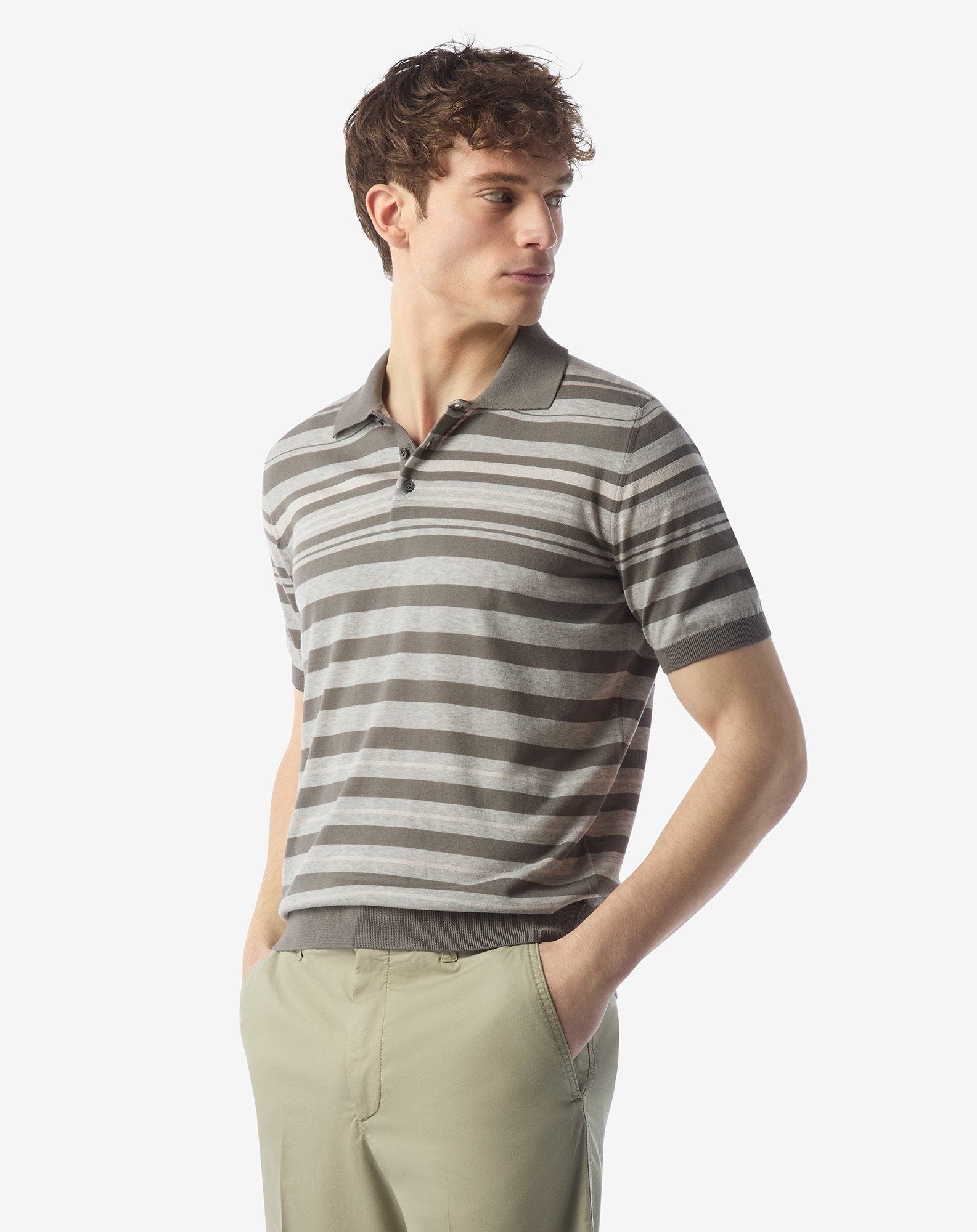 Silk and cotton polo shirt in shades of grey - 2