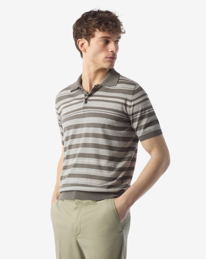 CORNELIANI Silk and cotton polo shirt in shades of grey outlook
