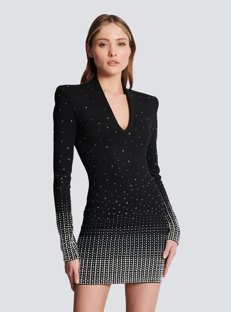 Balmain Knit dress with pearl and crystal embroidery - BF1R805299KEEAZ |  REVERSIBLE