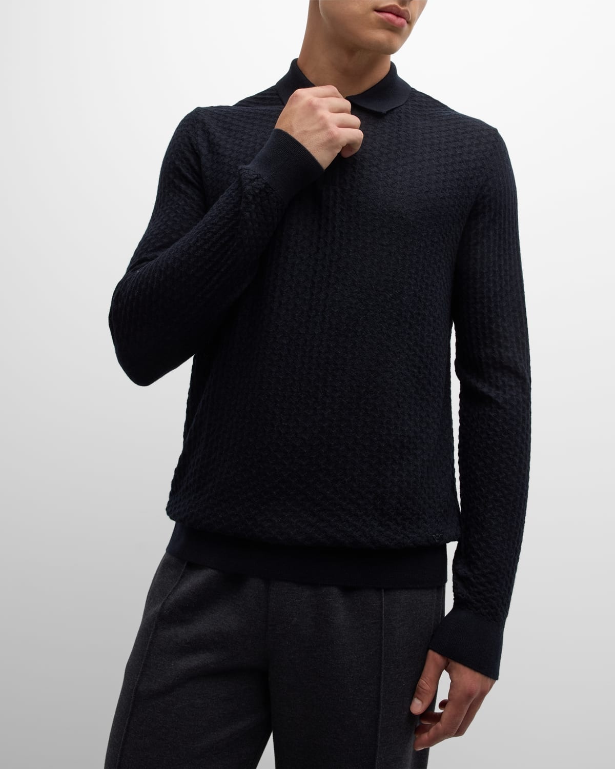 Men's Textured Quarter-Zip Polo Sweater - 6