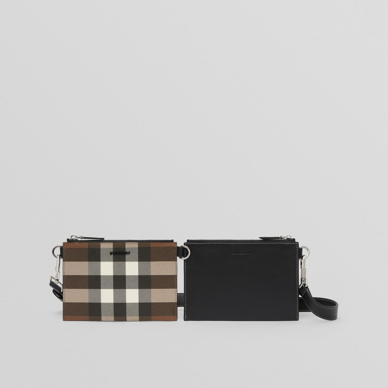 Check and Leather Link Pouch Crossbody Bag 1