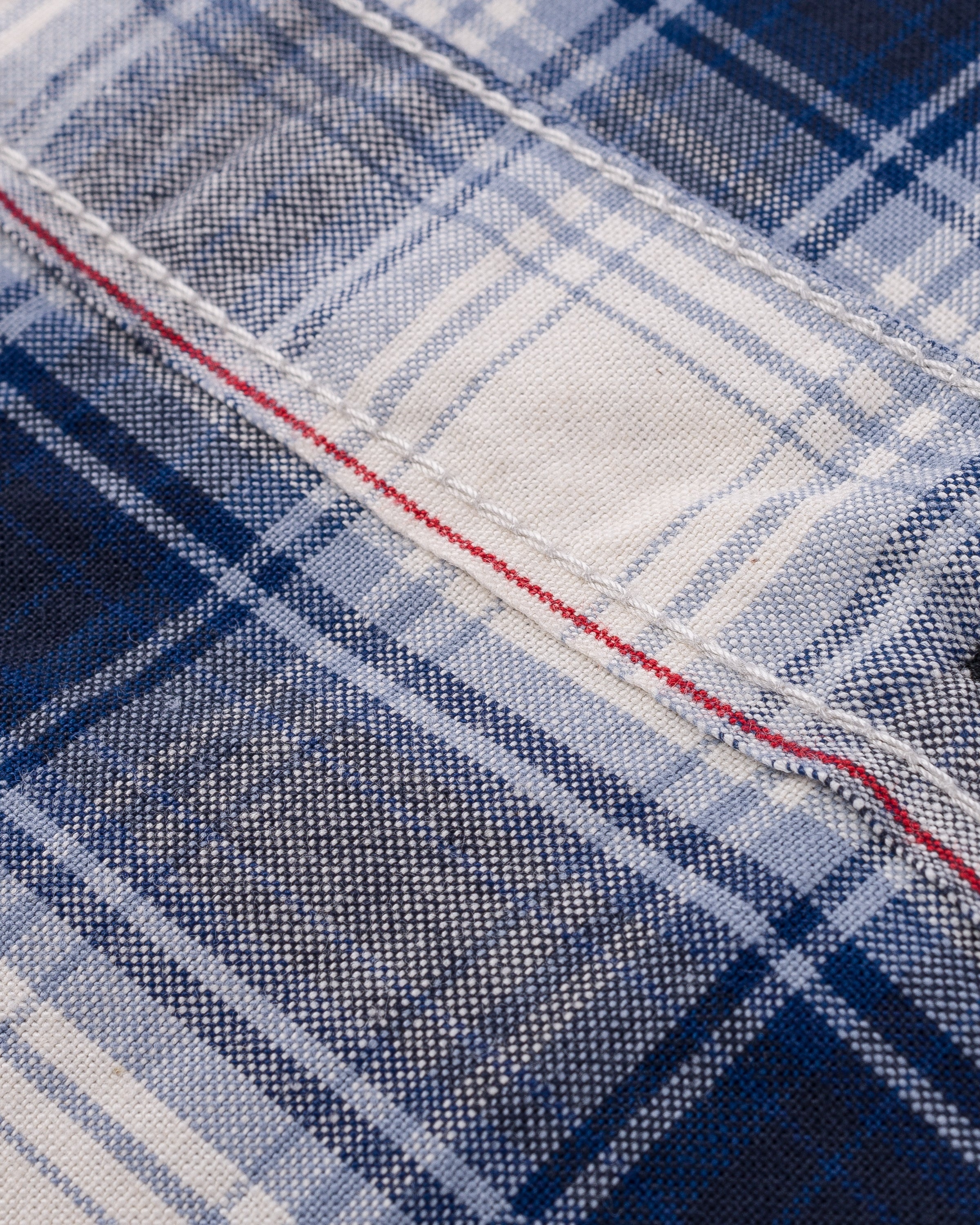 5OZ SELVEDGE SHORT SLEEVED MADRAS CHECK WORK SHIRT - BLUE - 12