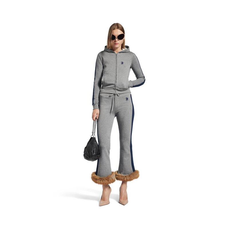 BALENCIAGA Women's Lion Zip-up Hoodie in Dark Heather Grey/washed Navy outlook