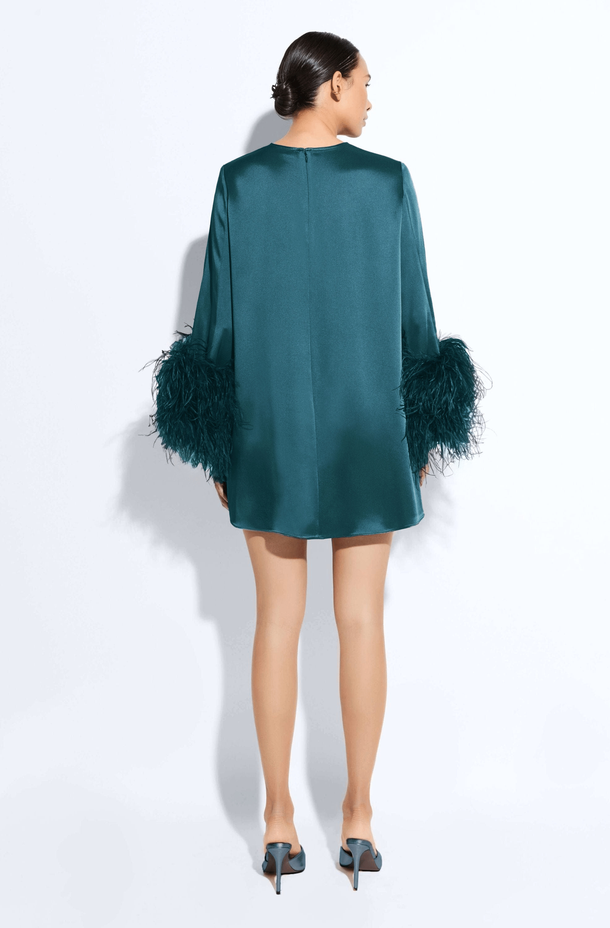 Satin Dress With Feathers - 3