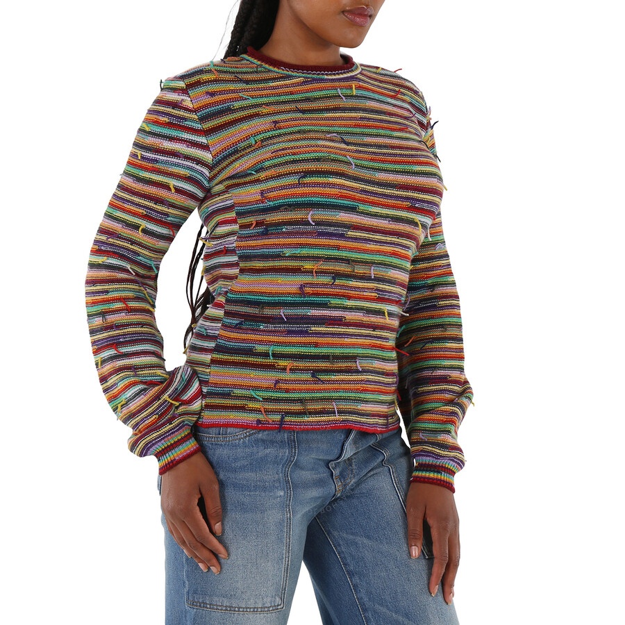 Chloe Ladies Multicolor Rainbow-Striped Frayed Sweater - 4