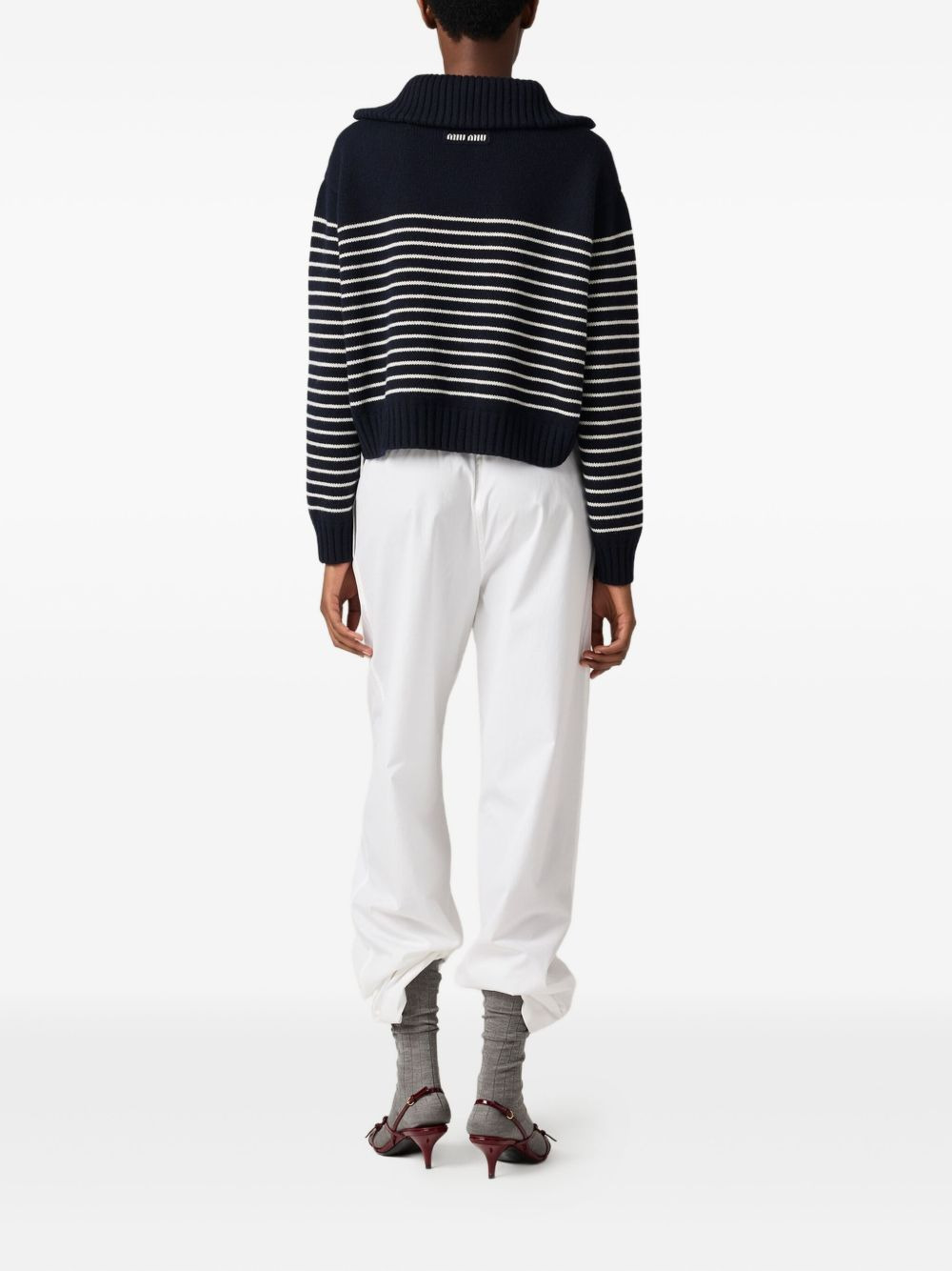ribbed-collar striped sweater - 3