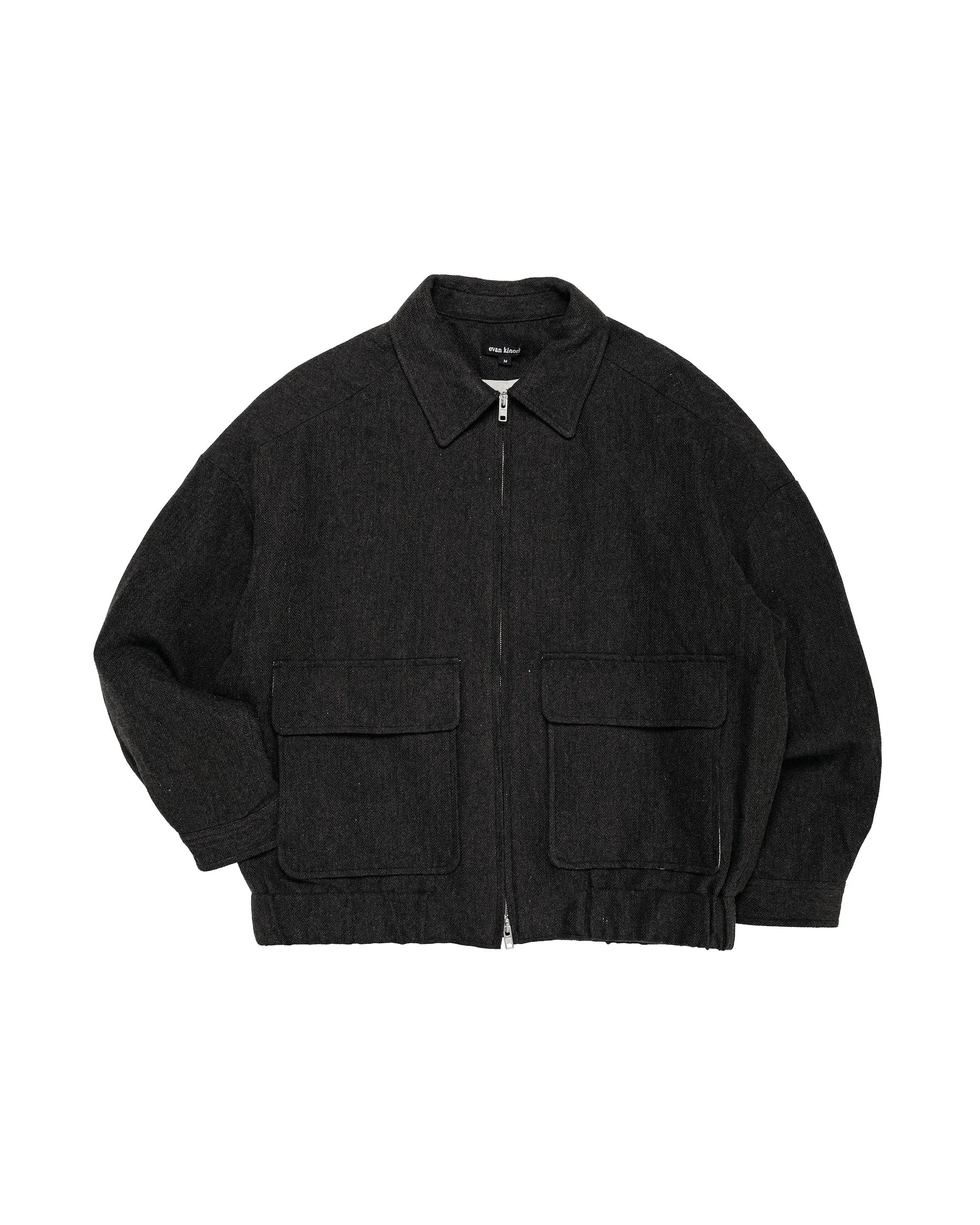 Zip Jacket Two Wool Linen Herringbone Black/Brown - 1
