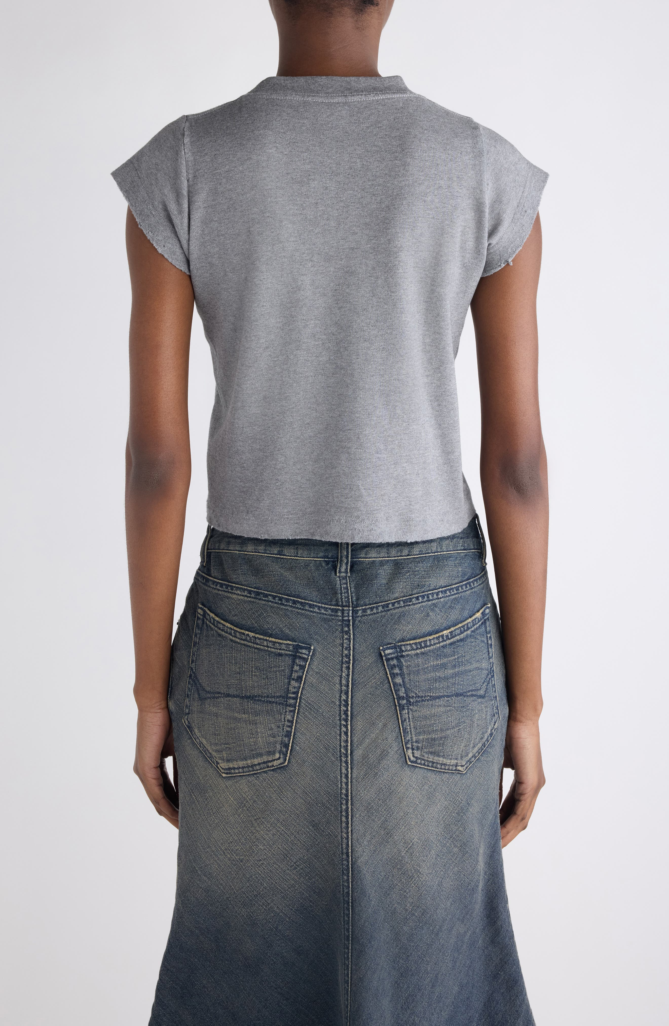 Balenciaga Luxury Script Appliqué Shrunken Cotton T-Shirt in Dark Heathr Grey/Blue at Nordstrom - 3